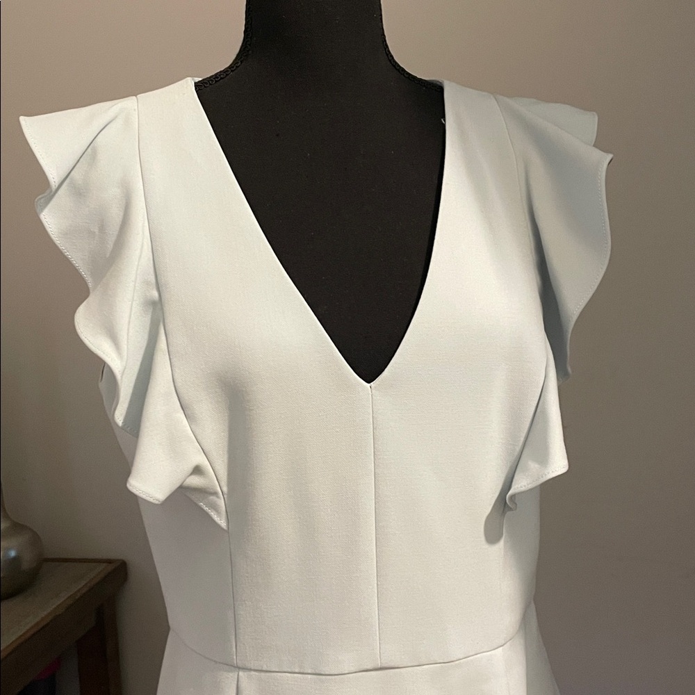 French Connection Whisper Ruffled V-Neck Mini Dress Size 10 Light Blue Wedding - Picture 6 of 13